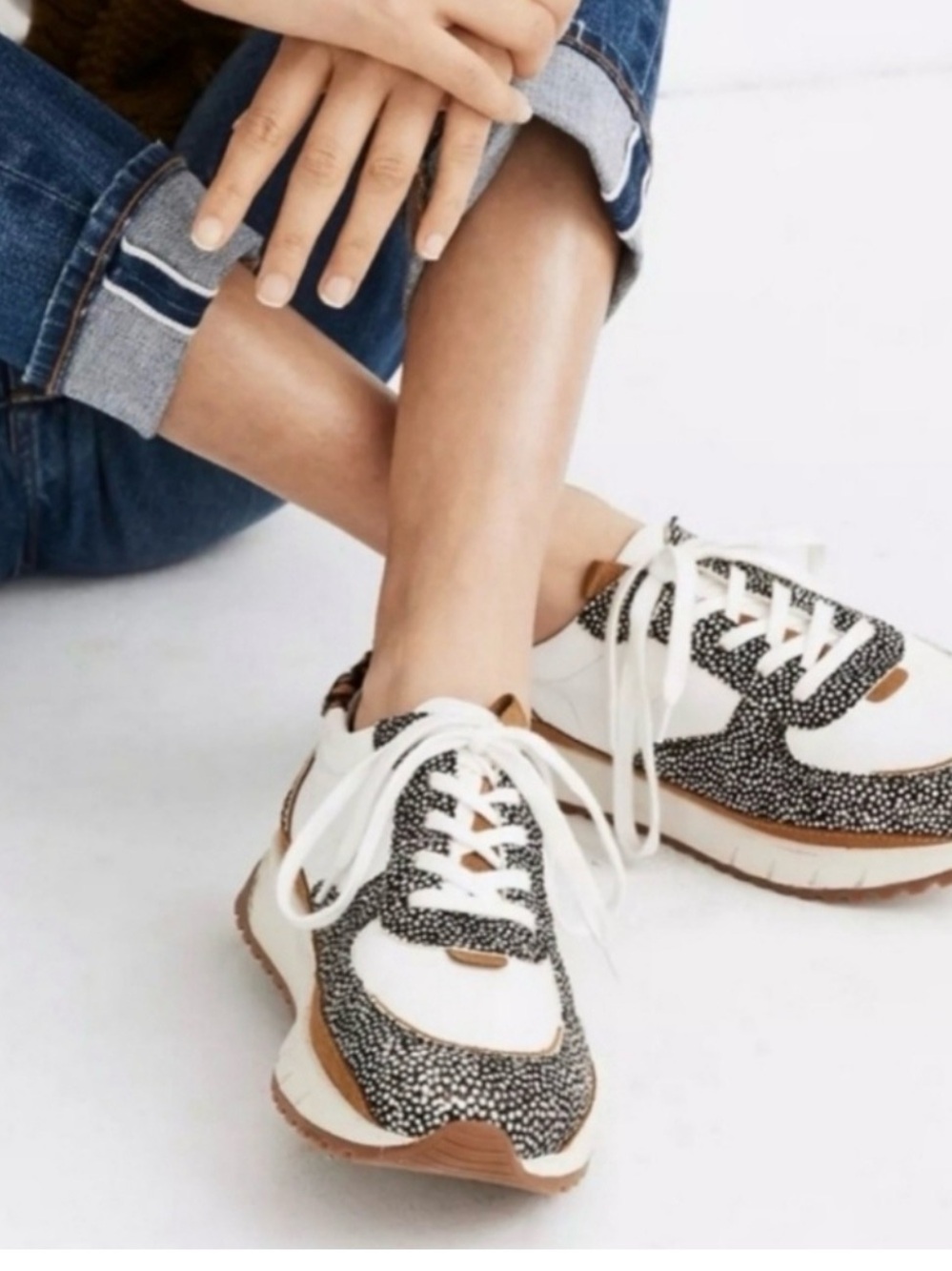 White & Black Speckled Low-Top Sneakers- MADEWELL 7.5